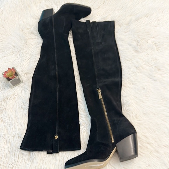 NEW$420 Michael KORS Harlow Black Suede Over the knee heel boots women size 6 - Picture 3 of 8